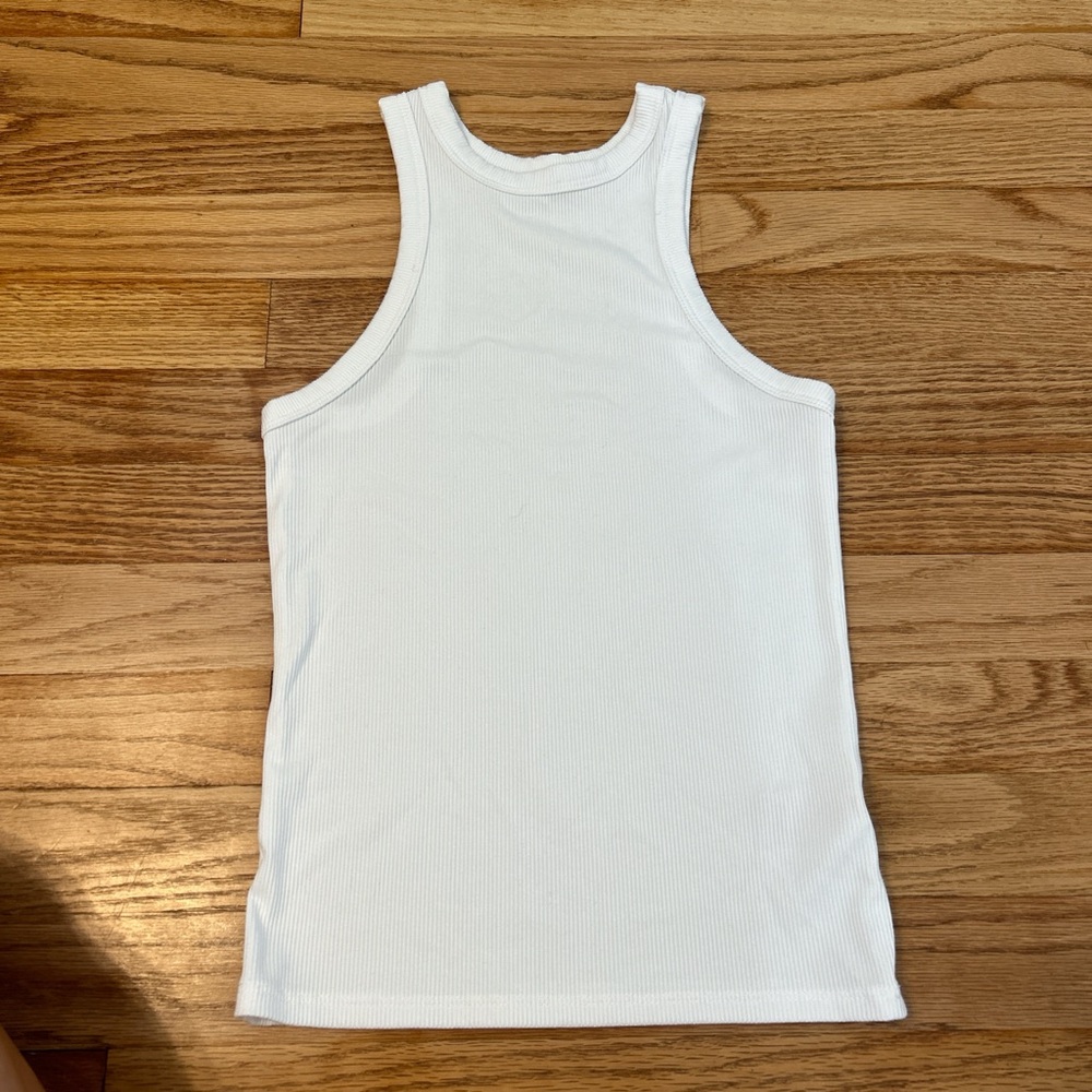 White ribbed athletic tank top